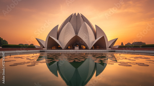 The Lotus Temple Reflecting in Water photo