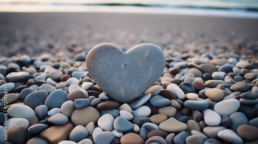 Fototapeta premium Heart-Shaped Stone Amidst Multicolored Pebbles on Beach