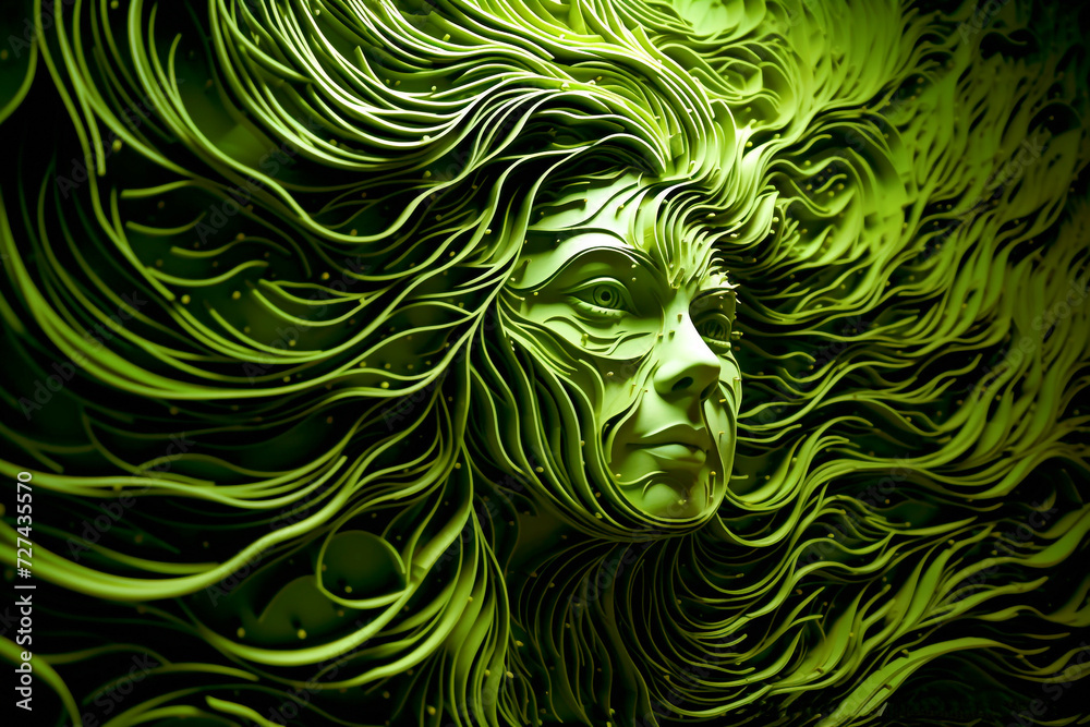 Woman nature. Plant face portrait. Ecology cosmetic concept. Wellness. woman intertwined with lush foliage, symbolizing harmony with nature and the essence of natural beauty Woman nature. Plant face portrait. Ecology cosmetic concept. Wellness. woman intertwined with lush foliage, symbolizing harmony with nature and the essence of natural beauty