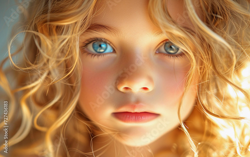 Close Up of Multiracial Childs Face With Blue Eyes