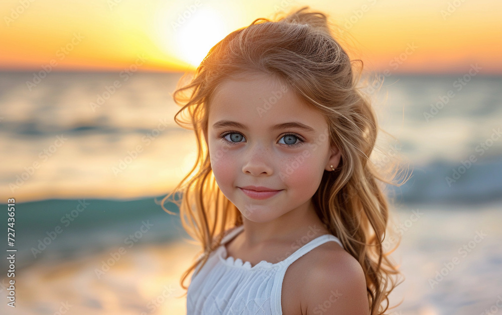 Little Girl Standing on Beach at Sunset Little Girl Standing on Beach at Sunset