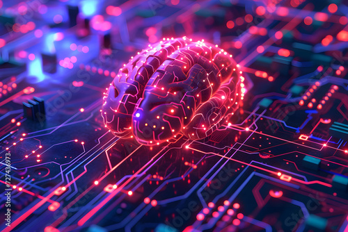 Human brain on circuit board background