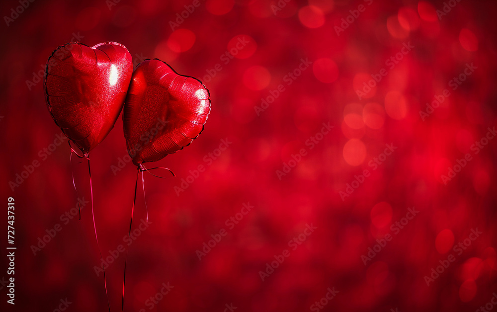 Two Red Heart Shaped Balloons Floating in the Air. Two Red Heart Shaped Balloons Floating in the Air.