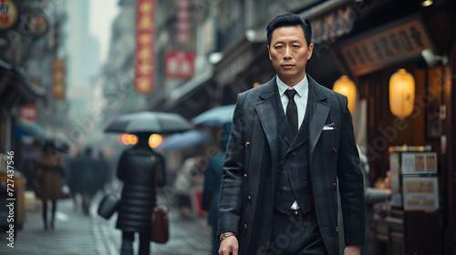 Portrait of handsome Asian businessman standing in the street of China © Andsx