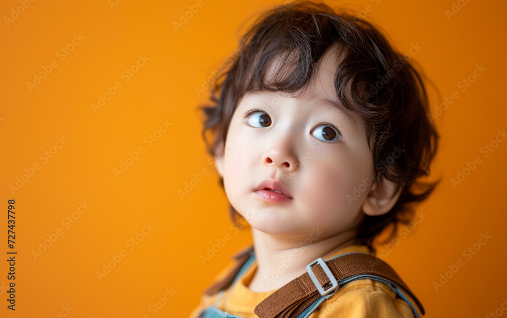 Multiracial Little Boy With Backpack Looking Up Multiracial Little Boy With Backpack Looking Up