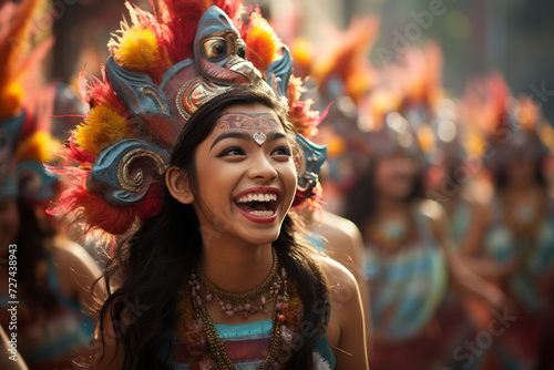 Indonesian Celebrations Lifestyle, Nyepi,Hanuman Jayanti, cheerful happy cute pretty funny festive woman man family culture ethnical party laughing.