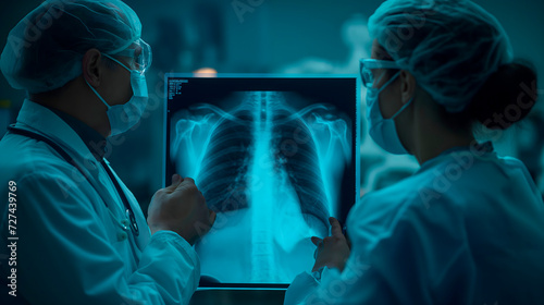 Médicos revisando una radiografia de un paciente 