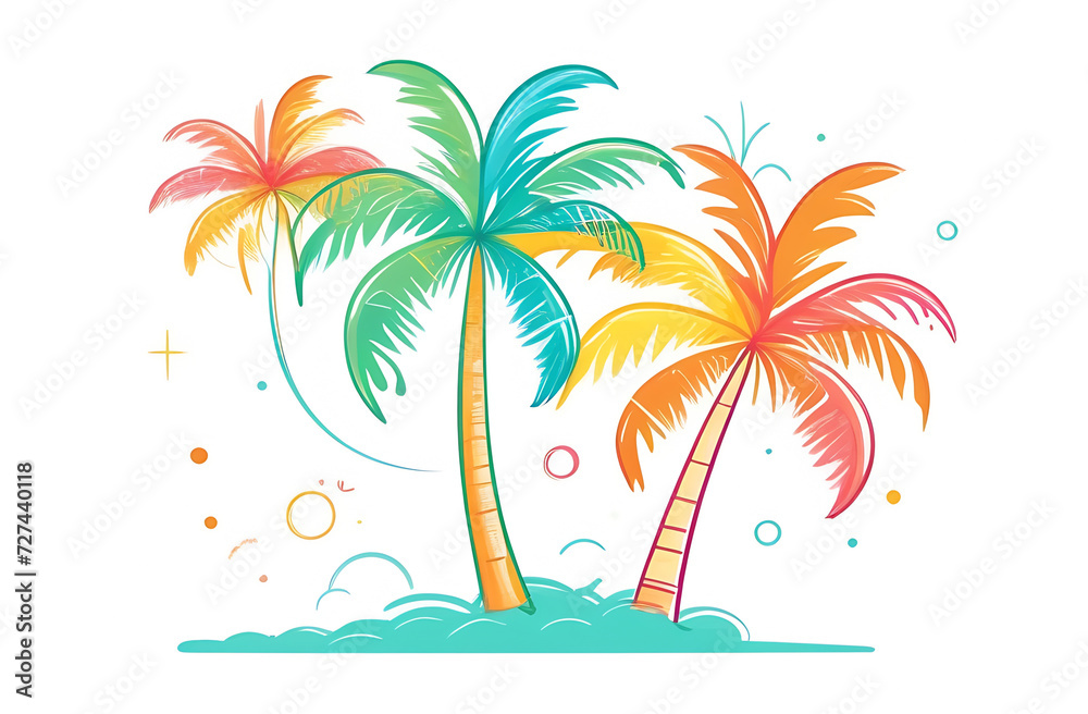 Illustration of three palm trees on a white background