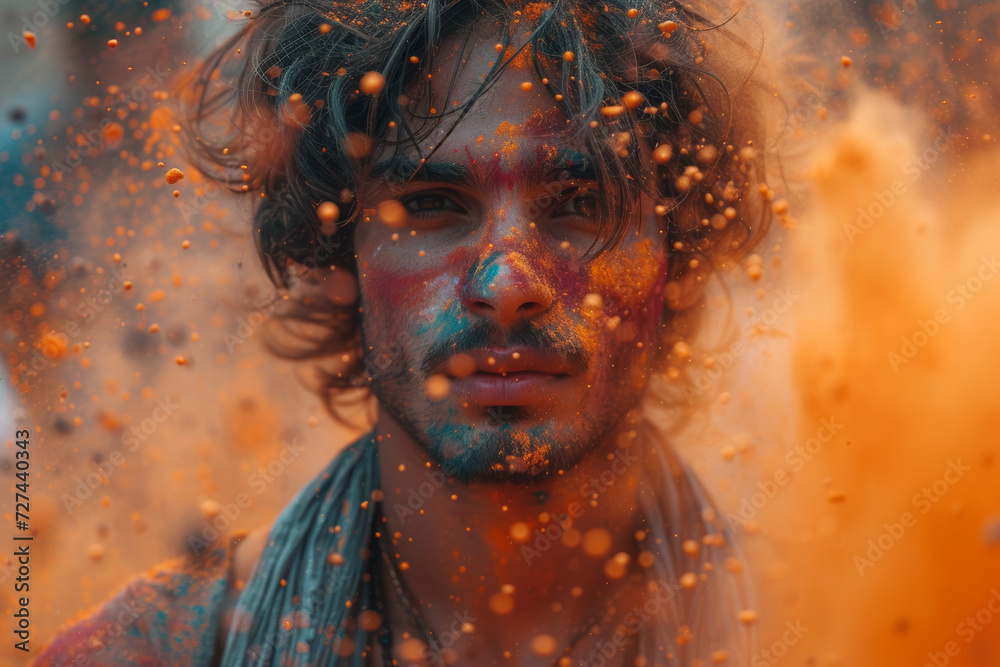 A Holi-themed photo exhibition featuring captivating images capturing the diverse moments and emotions of the festival. Concept of visual storytelling. Generative Ai.