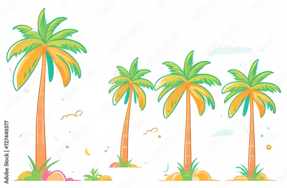 
Illustration of colorful palm trees on a white background