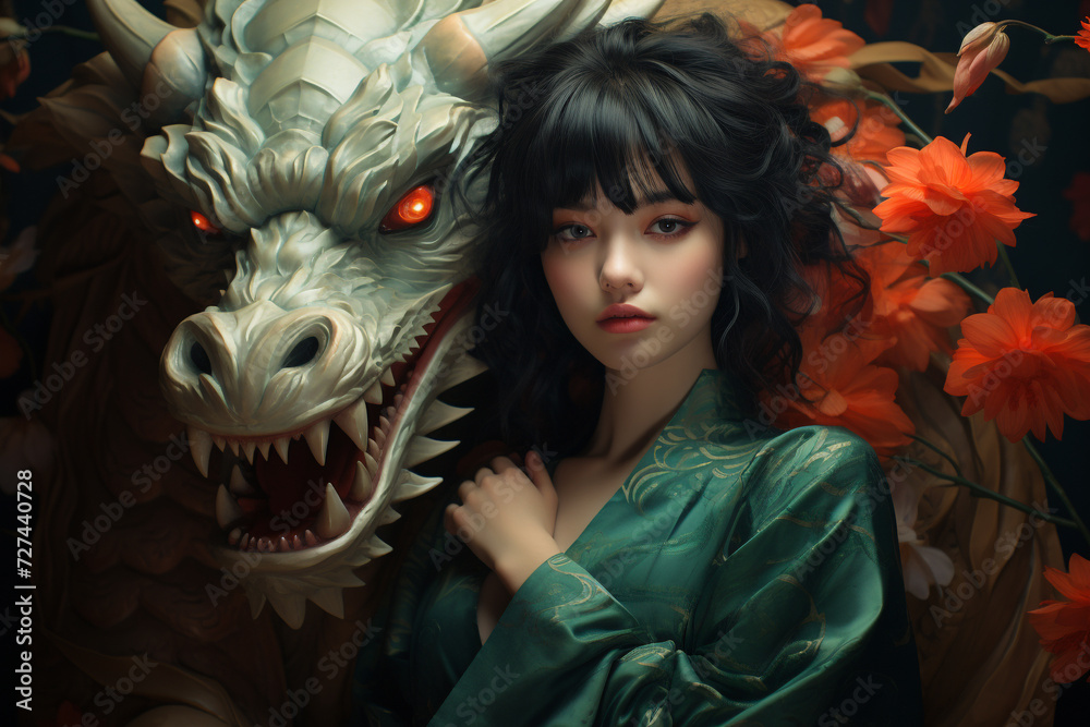 Φωτογραφία Green dragon symbol of chinese new year, tatsu, Eastern mythology, strength, wisdom and good luck