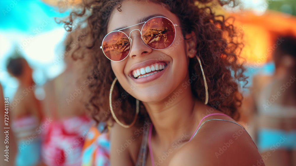 Smiling Woman Wearing Round Sunglasses Smiling Woman Wearing Round Sunglasses
