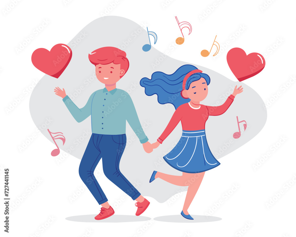 singing couple of valentines day  flat design vector illustration 