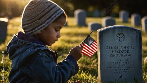 Heartfelt Honor: Child Offering a Tribute on Memorial Day
