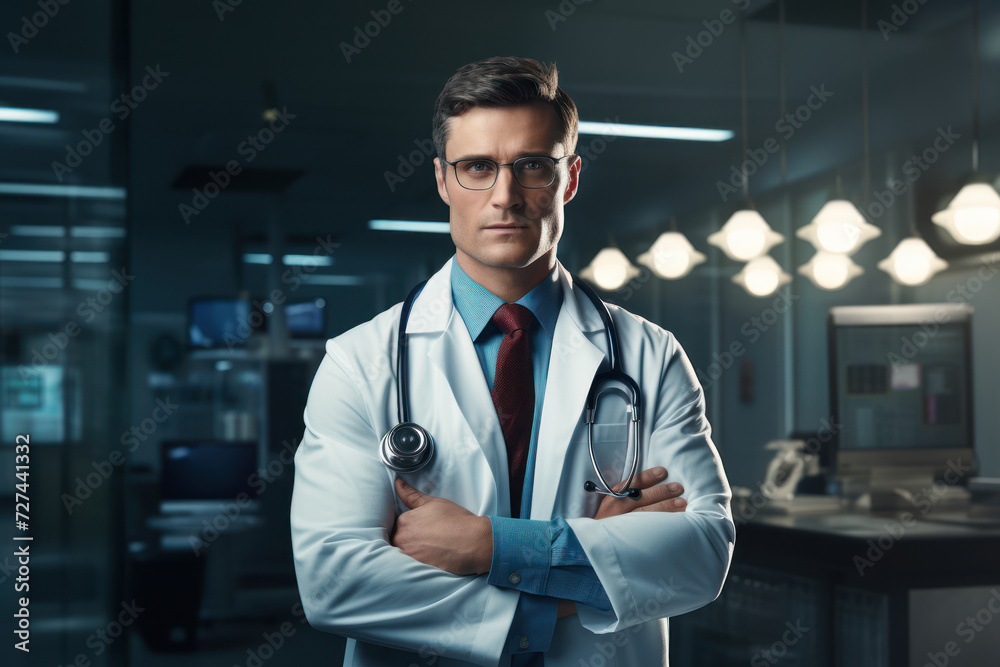 A doctor in a lab coat with a superhero cape, symbolizing the heroic efforts of healthcare professionals. Concept of dedication in healthcare. Generative Ai. A doctor in a lab coat with a superhero cape, symbolizing the heroic efforts of healthcare professionals. Concept of dedication in healthcare. Generative Ai.