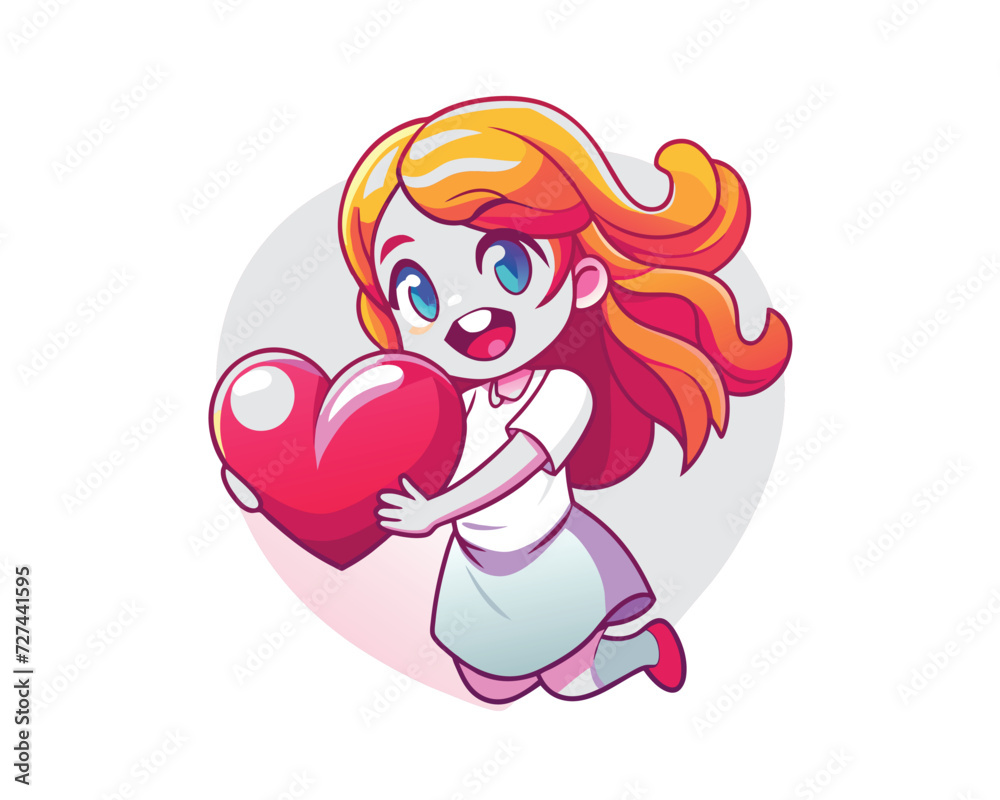 cute girl hug heart illustration vector template cute girl hug heart illustration vector template