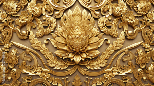 Golden Thai style pattern on the wall, Thai style pattern background