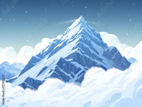 Majestic Snow-Capped Mountain Peak Above Clouds at Dawn/Dusk - Tranquil Nature Landscape with Starry Sky in Pastel Hues   Concept of Serenity, Exploration, and Wilderness Beauty © Marcos