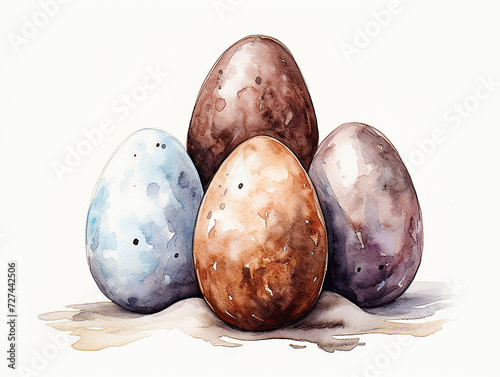  uova di pasqua di cioccolato  in stile acquerello, su sfondo bianco scontornabile