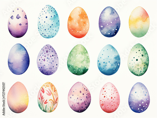 clip art di uova di pasqua in stile acquerello, su sfondo bianco scontornabile photo