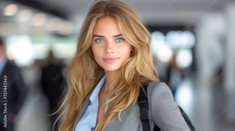 Executive Woman Walking Through Office Corridor Executive Woman Walking Through Office Corridor