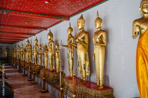 Row Of Buddha statue in beautiful Wat Pho Temple of Reclining Buddha in Bangkok, Thailand