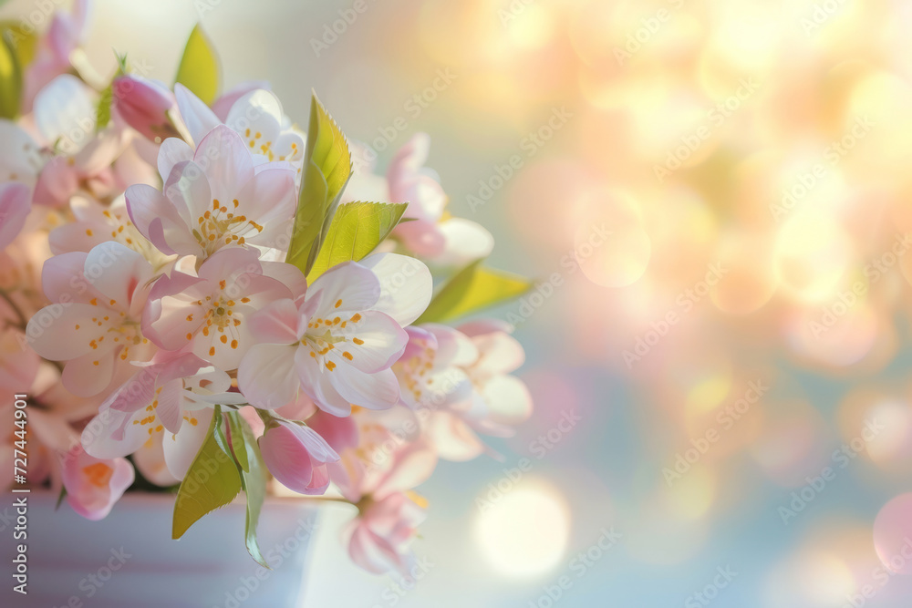 Beautiful floral spring background. Floral arrangement. Generative AI