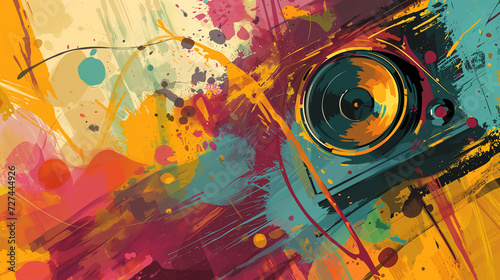 A grunge style background featuring a speaker