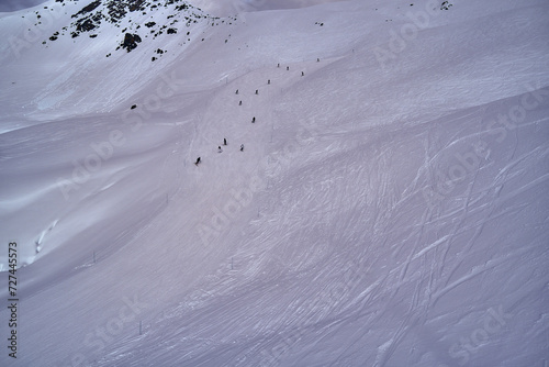 Breathtaking beautiful panoramic view on Snow Alps - snow-capped winter mountain peaks around French Alps mountains, The Three Valleys: Courchevel, Val Thorens, Meribel (Les Trois Vallees), France photo