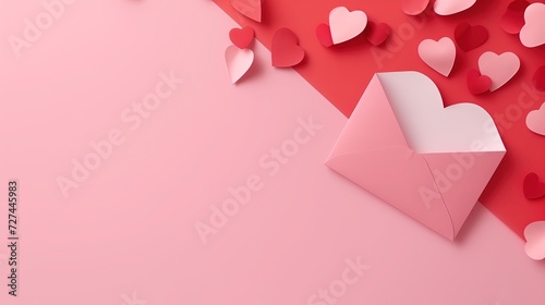 Różowa koperta udekorowana serduszkami, symbolizująca walentynki, kochanie i romans.