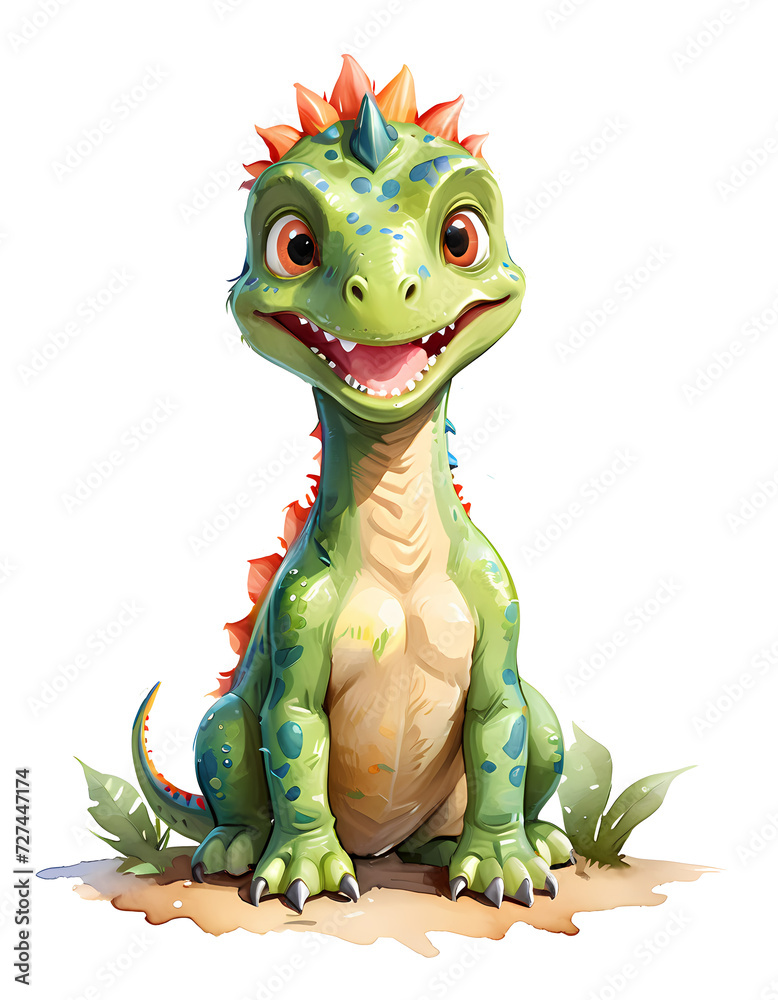 Fototapeta premium Children Dinosaur Watercolor Illustration