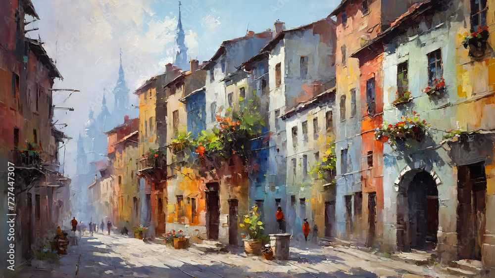 Naklejka premium city and buildings, landscape oil painting, watercolor, oil painting for printing, painting on canvas, beautiful view
