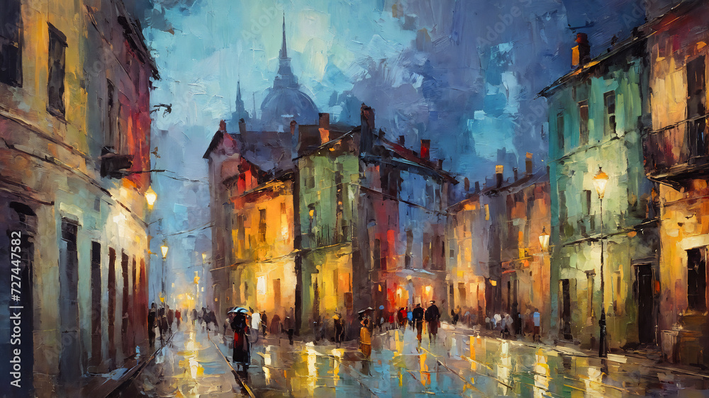Fototapeta premium city and buildings, landscape oil painting, watercolor, oil painting for printing, painting on canvas, beautiful view