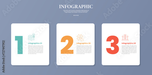 3 point stage or step infographic template with table box container big numerical numbers for slide presentation