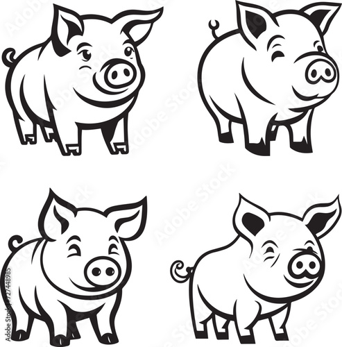 Cartoon Pig Vector Illustration Set