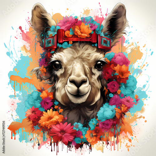 Cute lama hand drawn multic...