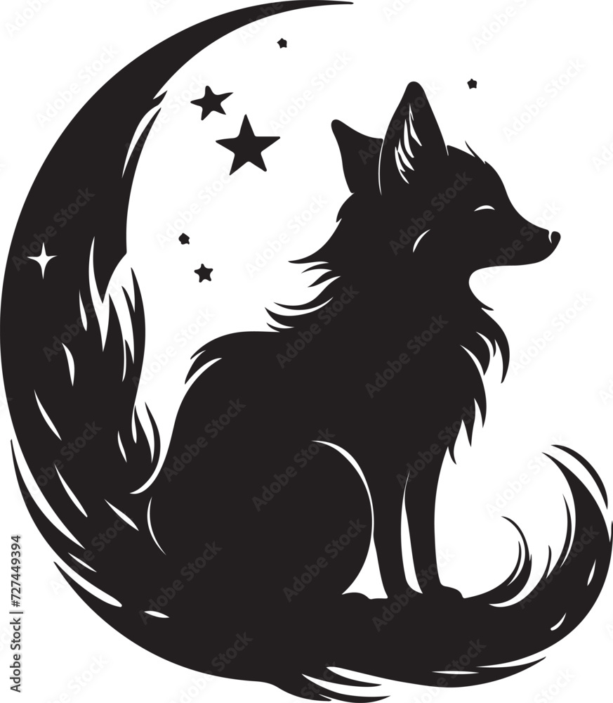 Cute Fox Moon Vector Illustration