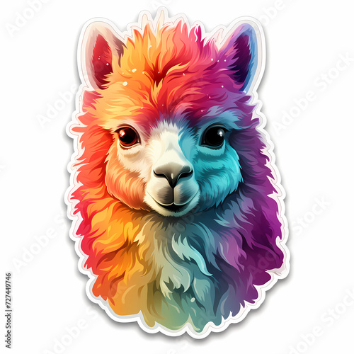 Cute lama hand drawn multicolor illustration. Funny design on white background.