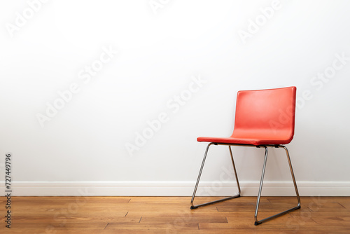 Minimalist Red Chair Against a White Wall