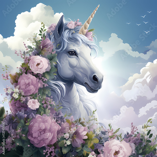 Unicorn in fairytale - Colorful Unicorn Illustration isolated background