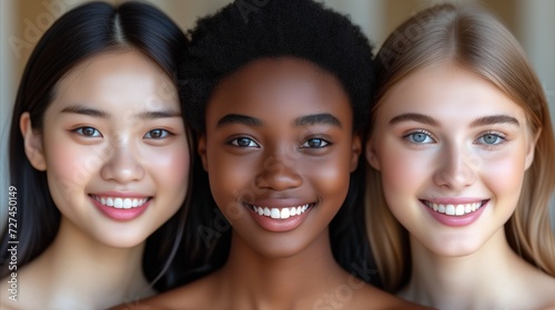 Portrait of Three Diverse Young Women Smiling