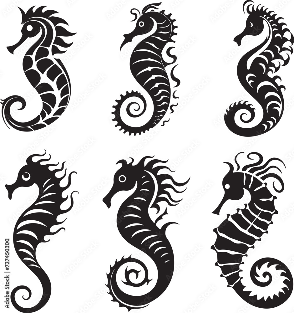 Seahorses Vector Illustration Set Seahorses Vector Illustration Set