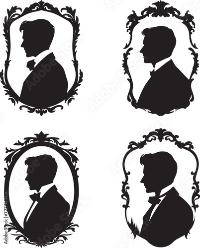 Victorian Man Frame Vector Illustration Set