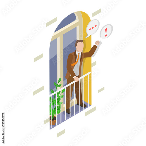 3D Isometric Flat Vector Illustration of Dispute Between Neighbors, Neighbourhood Conflict. Item 1