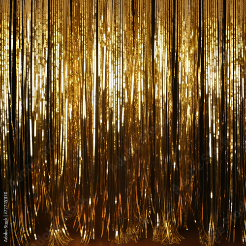Golden Tinsel Cascading From Ceiling Created With Generative AI Technology