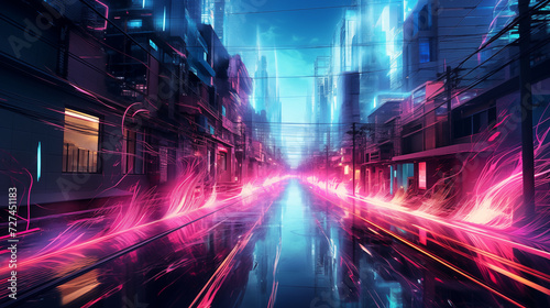 Dynamic Neon Lights in Urban Street Scene