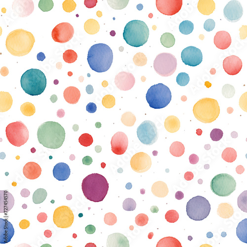 Seamless watercolor polka dot pattern. Playful and versatile vector pattern of scattering of hand-painted watercolor polka dots in a variety of soft colors, including blush pink, lavender, mint green