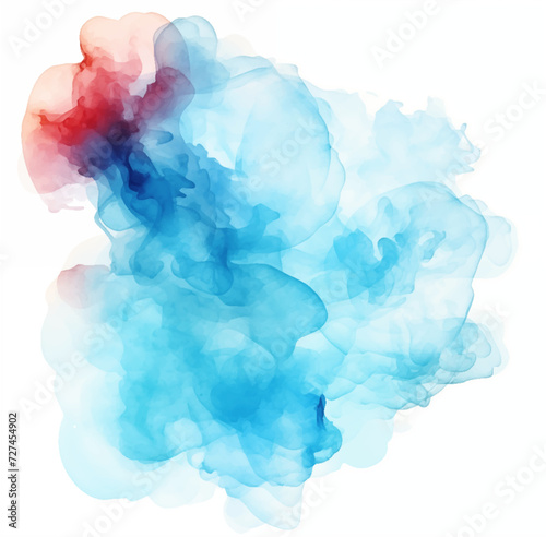 Abstract watercolor painting of swirling blue and red smoke on white background. Vector textured background with cloud of paint or ink for design