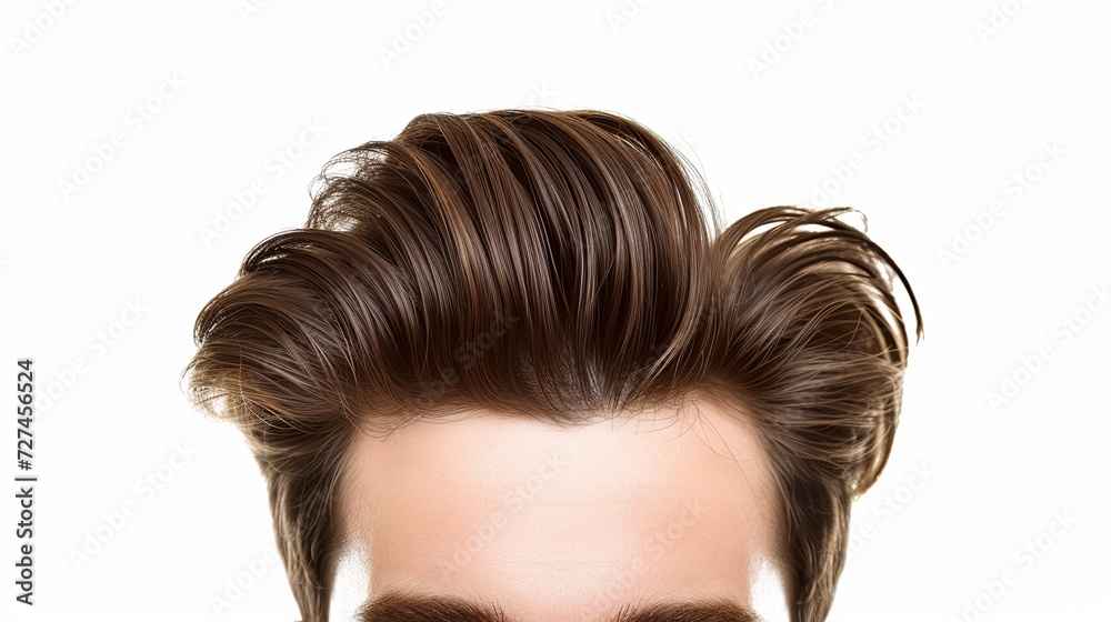 Fashionable men's hairstyle isolated on white. Image for design - obrazy, fototapety, plakaty 
