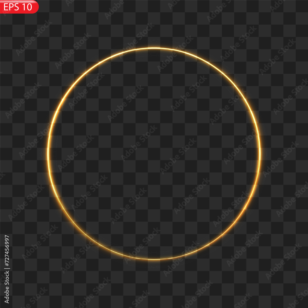 Gold circles frame with glitter light effect. A golden flash flies in a circle in a luminous ring. Gold circles frame with glitter light effect. A golden flash flies in a circle in a luminous ring.